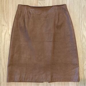 VTG Firenze Santa Barbara Genuine Leather Brown Pencil Skirt Sz 8 Scandi Minimal
